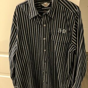 Harley-Davidson Black and White Striped Casual Shirt